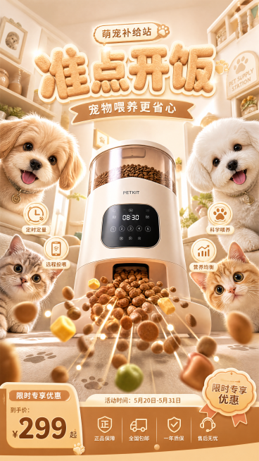 宠物用品智能自动喂食器电商海报预览效果