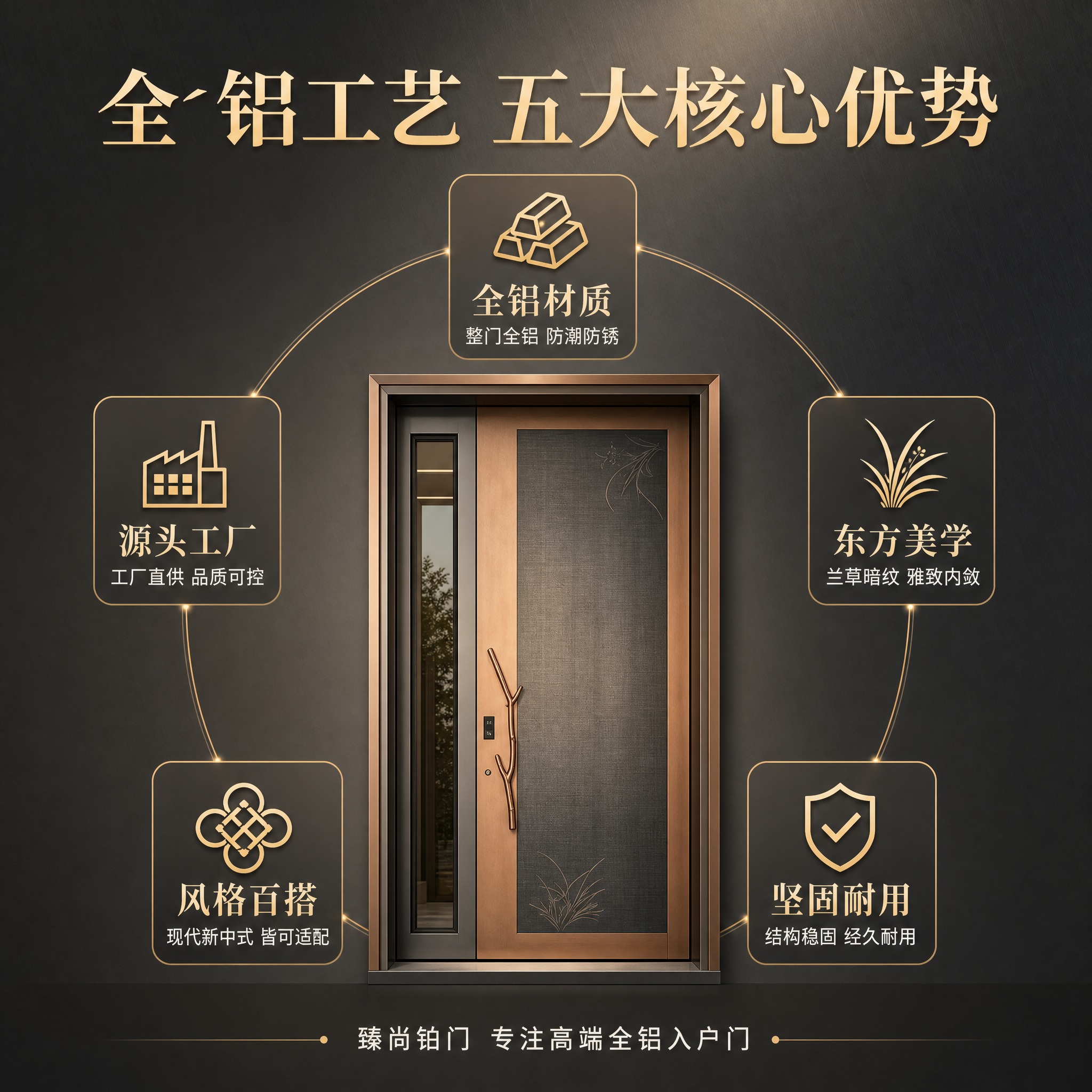 [主图-2] 核心亮点功能环绕图，核心任务：展示全铝入户门的5… - 图片创意预览