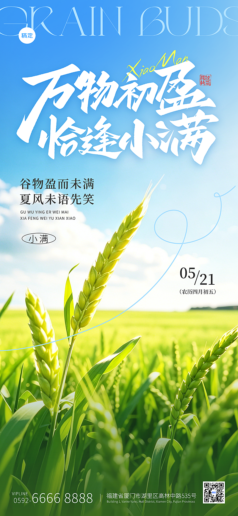 小满节气祝福通用清新感全屏竖版海报