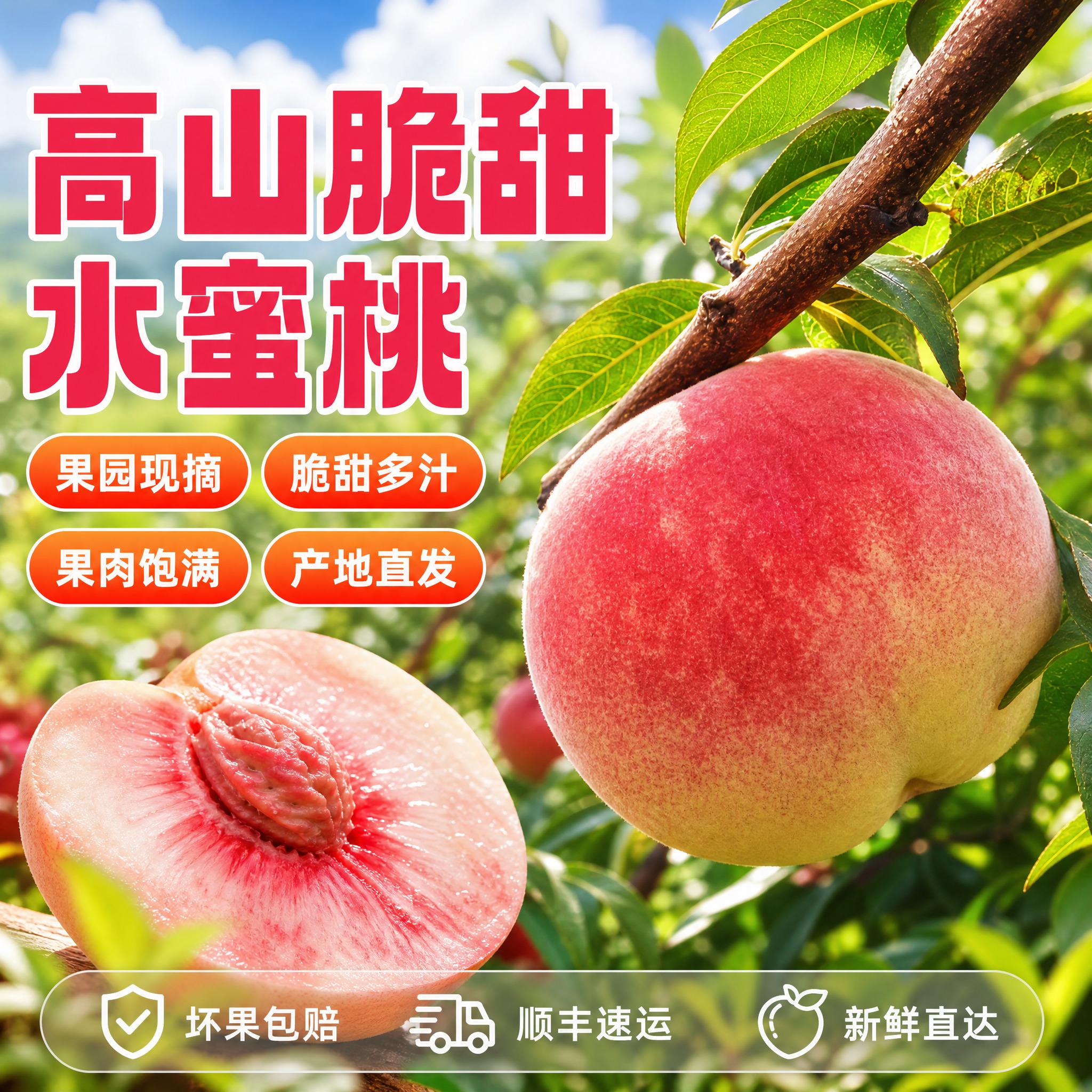 [单张主图] 现摘高山脆甜水蜜桃 爆款促销感主图，淘宝/天猫1… - 图片创意预览