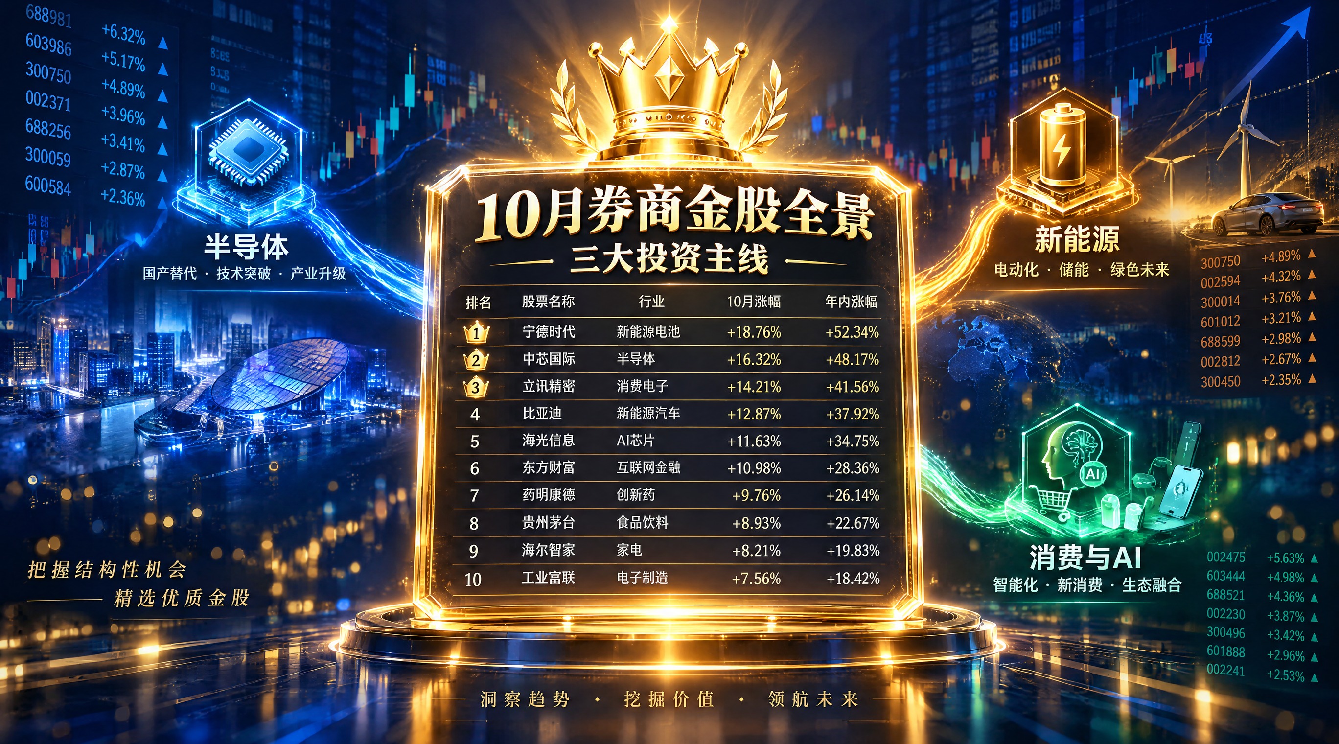券商金股财经封面图，主题为10月券商金股全景与三大投资主线。画… - 图片创意预览
