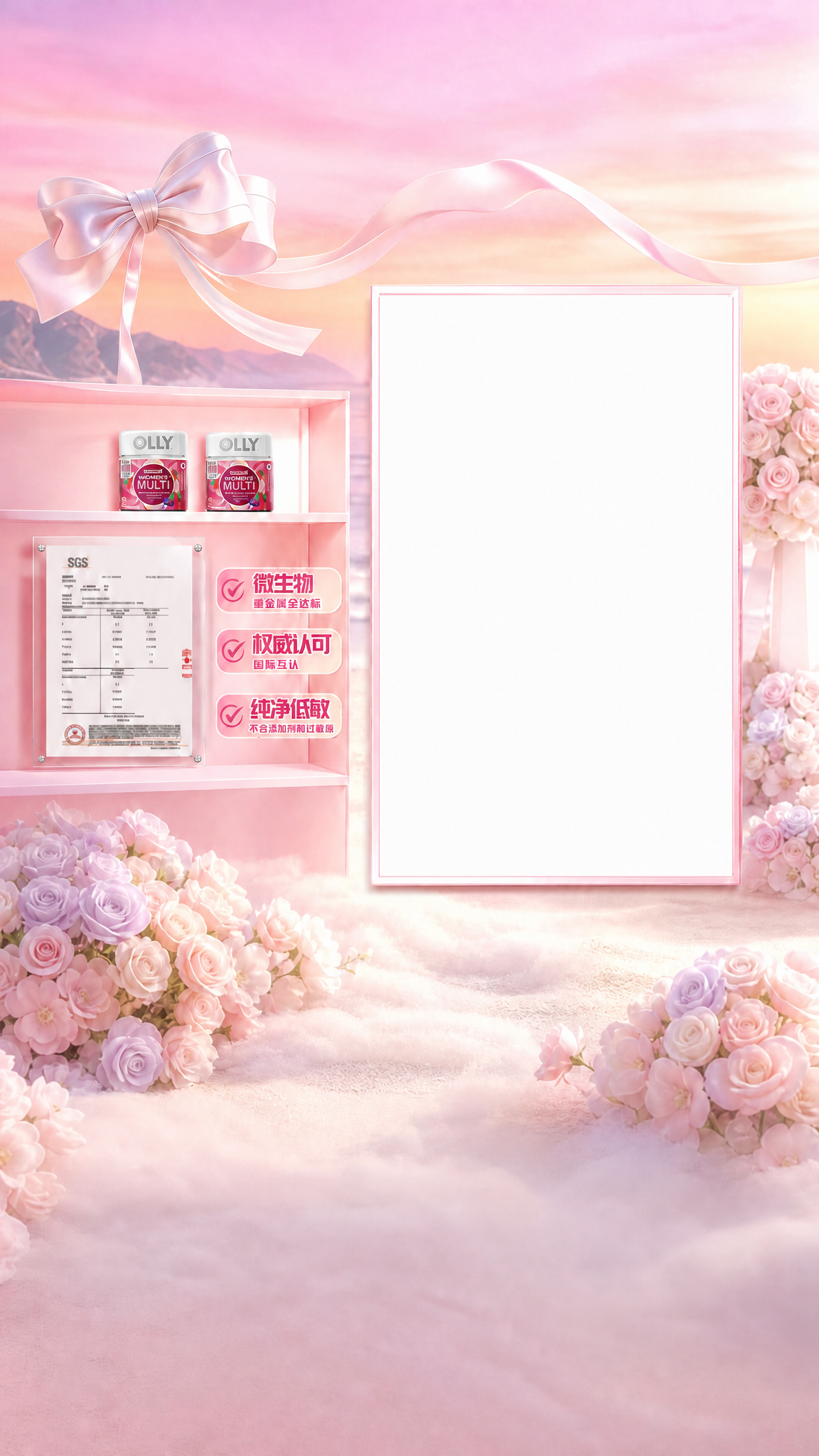 将画面顶部的粉色大蝴蝶结整体向左移动一段距离，蝴蝶结的大小比例… - 图片创意预览