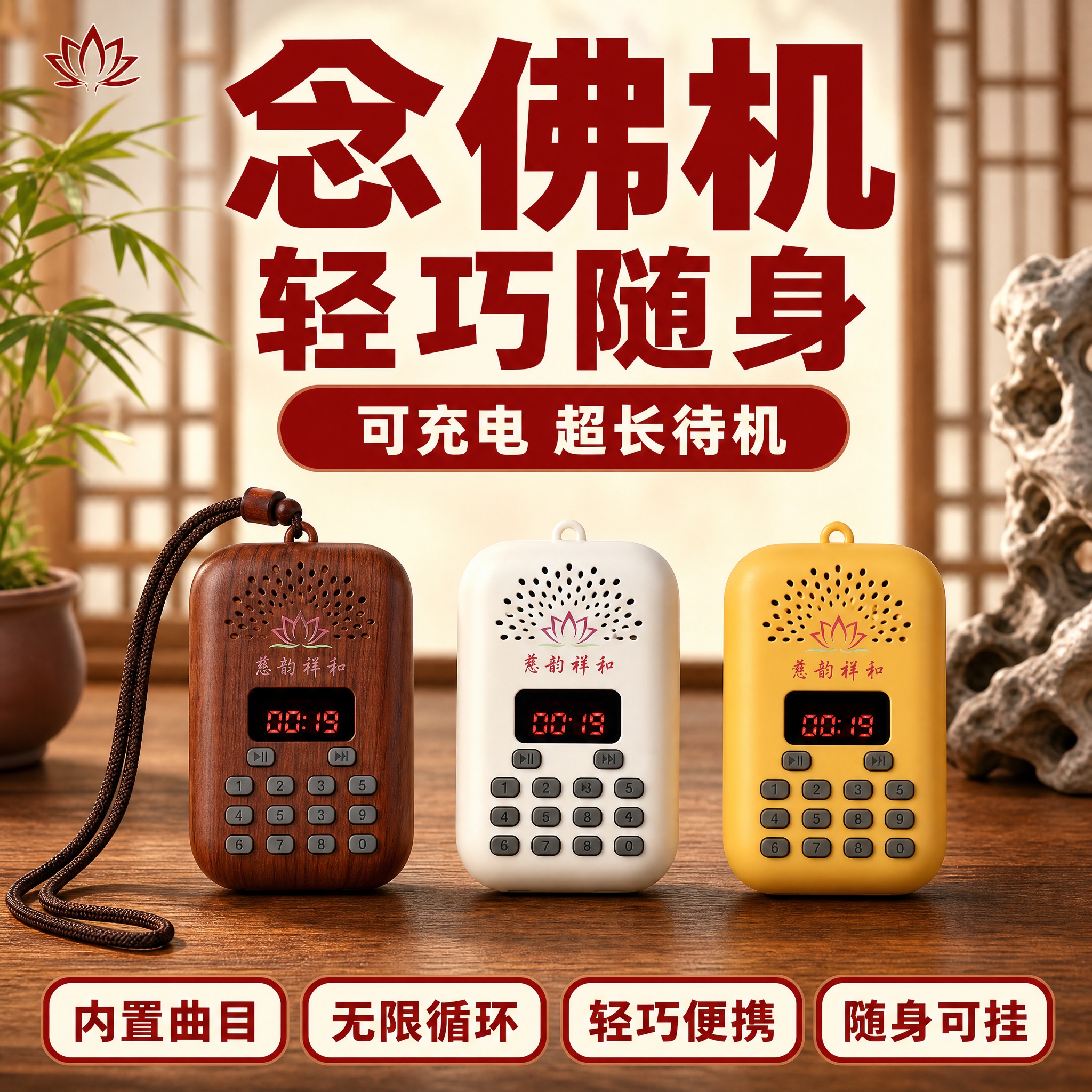 [单张主图] 拼多多爆款促销感主图，商品为三色便携念佛机/播经… - 图片创意预览