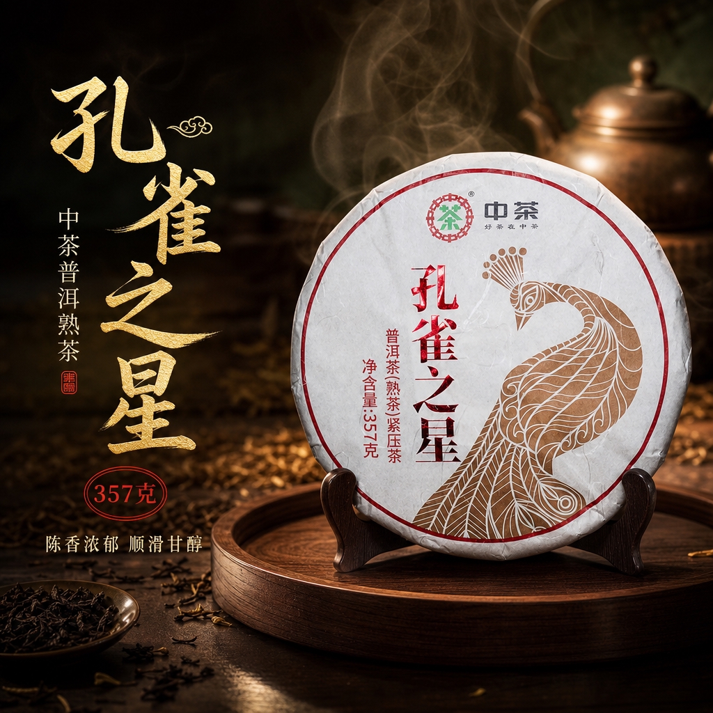 [主图-1 首图] 中茶孔雀之星普洱熟茶主视觉营销图，核心任务… - 图片创意预览