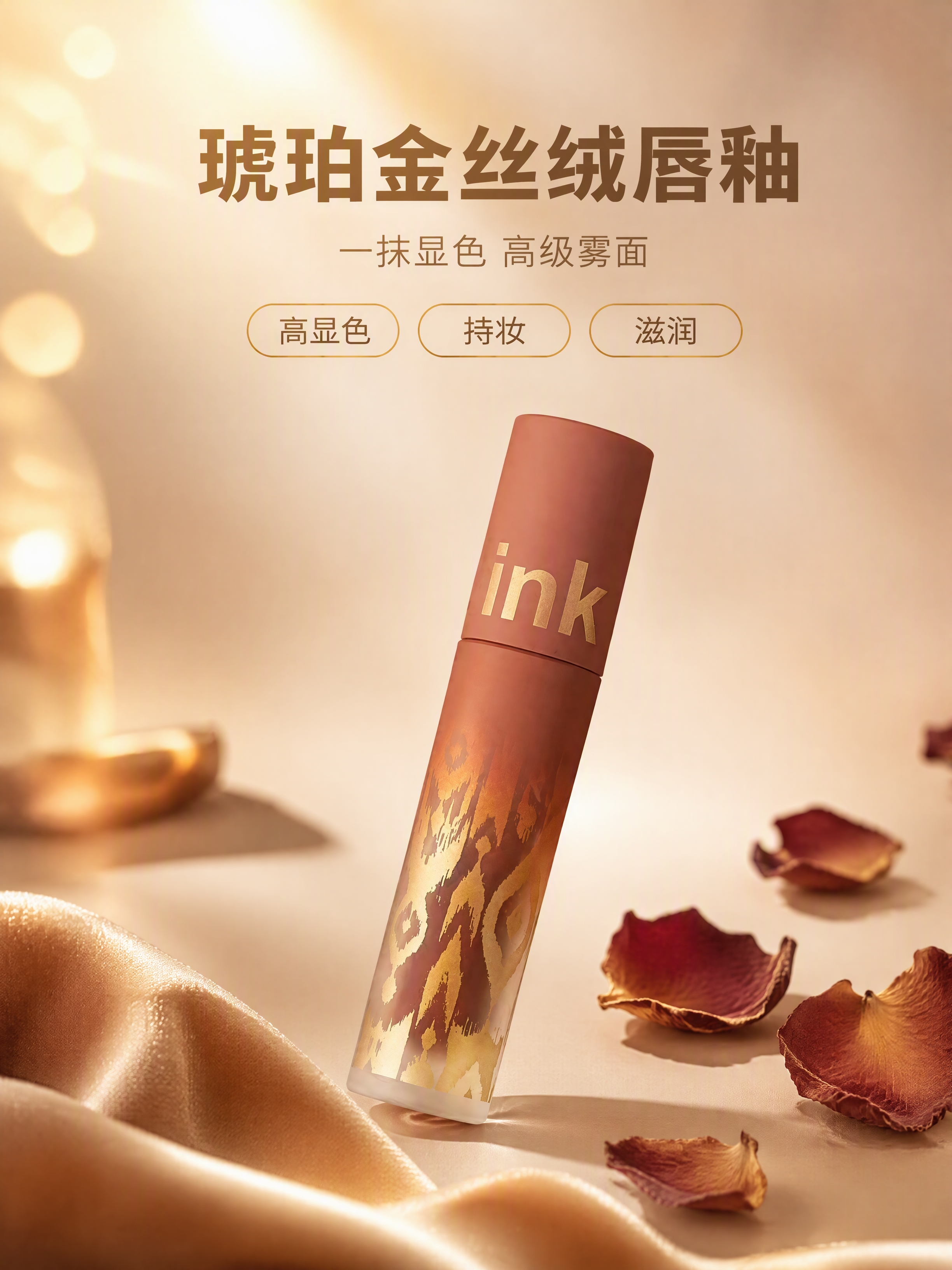[商品] 使用【图1】琥珀金丝绒唇釉；保留棕红色磨砂管身、下半… - 图片创意预览