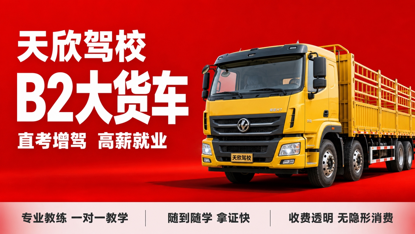 基于参考图的驾校红底白字风格，生成天欣驾校B2大型货车驾照培训… - 图片创意预览
