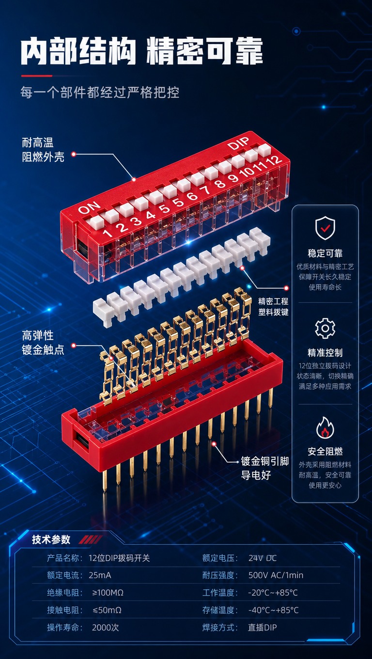 [商品] 使用【图1】12位红色DIP直插拨码开关；保留红色外… - 图片创意预览