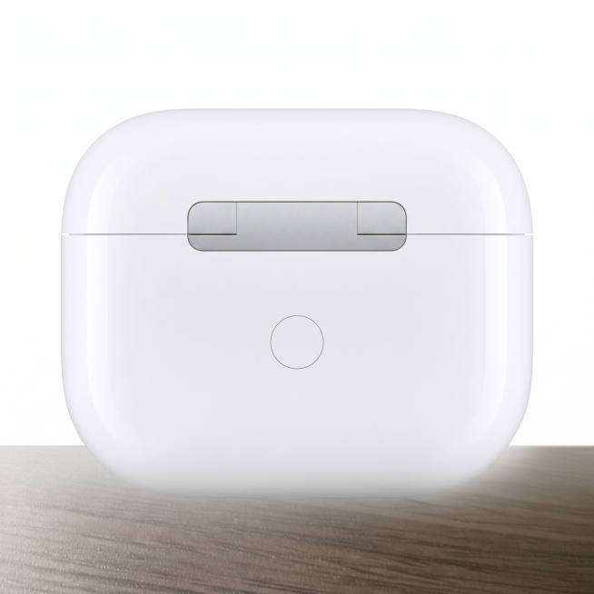 Fundo branco puro para fone bluetooth, visão frontal completa do case fechado. Mantenha a aparência预览效果
