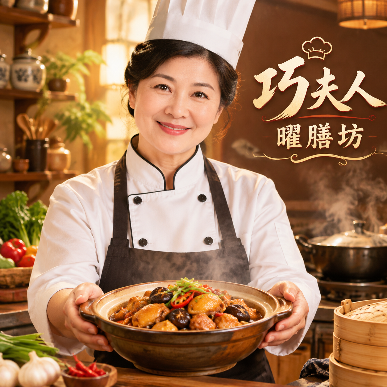 餐饮品牌头像设计，店名"巧夫人曜膳坊"，写实写真风格，画面中央… - 图片创意预览
