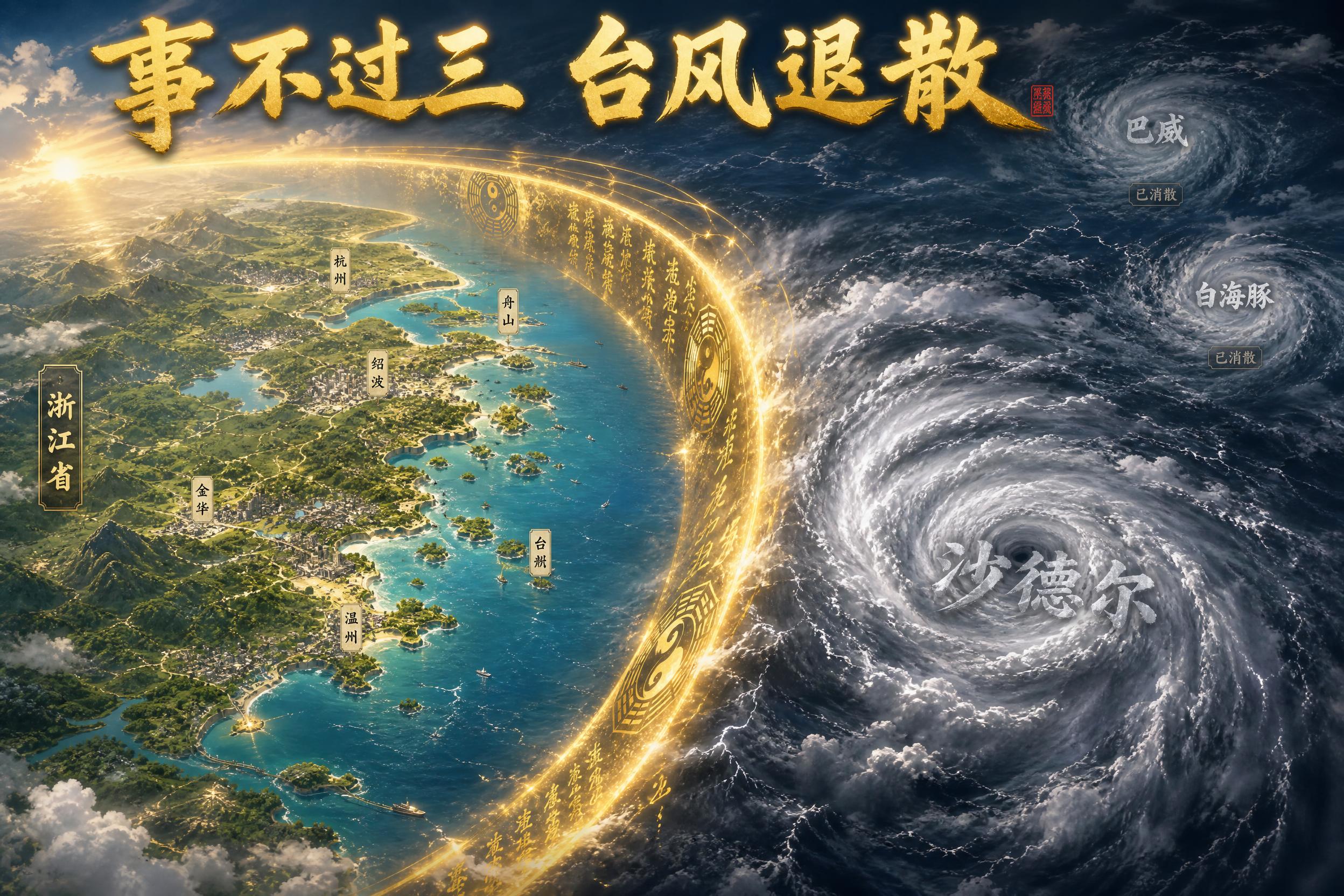 创意插画风格的中国东海海岸线结界防护图。画面主体：从空中俯瞰中… - 图片创意预览