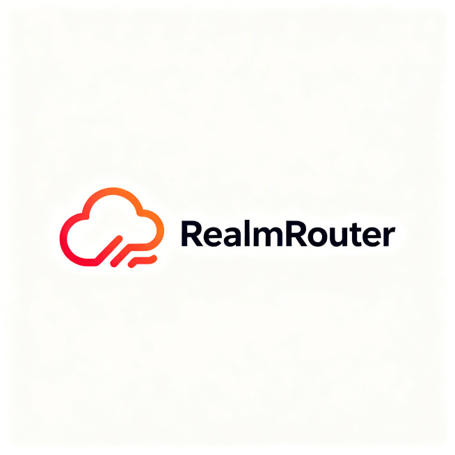 现代简约科技感Logo设计，品牌名：RealmRouter，行业：网络技术与软件开发，定位：专业、可靠、现代化。图形元素为云的创意变形，极简线条构成，不可复杂。主色调橙/红渐变，背景纯白。适合GitH预览效果