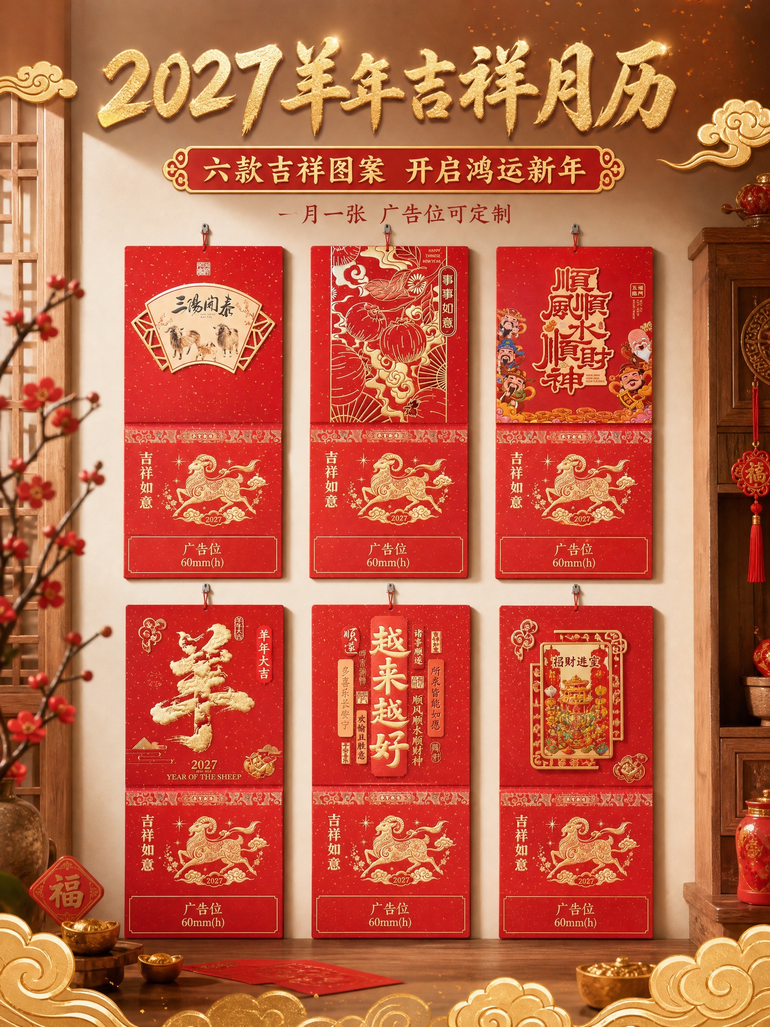[商品] 使用【图1-图6】六款2027羊年吉祥壁画吊牌月历；… - 图片创意预览