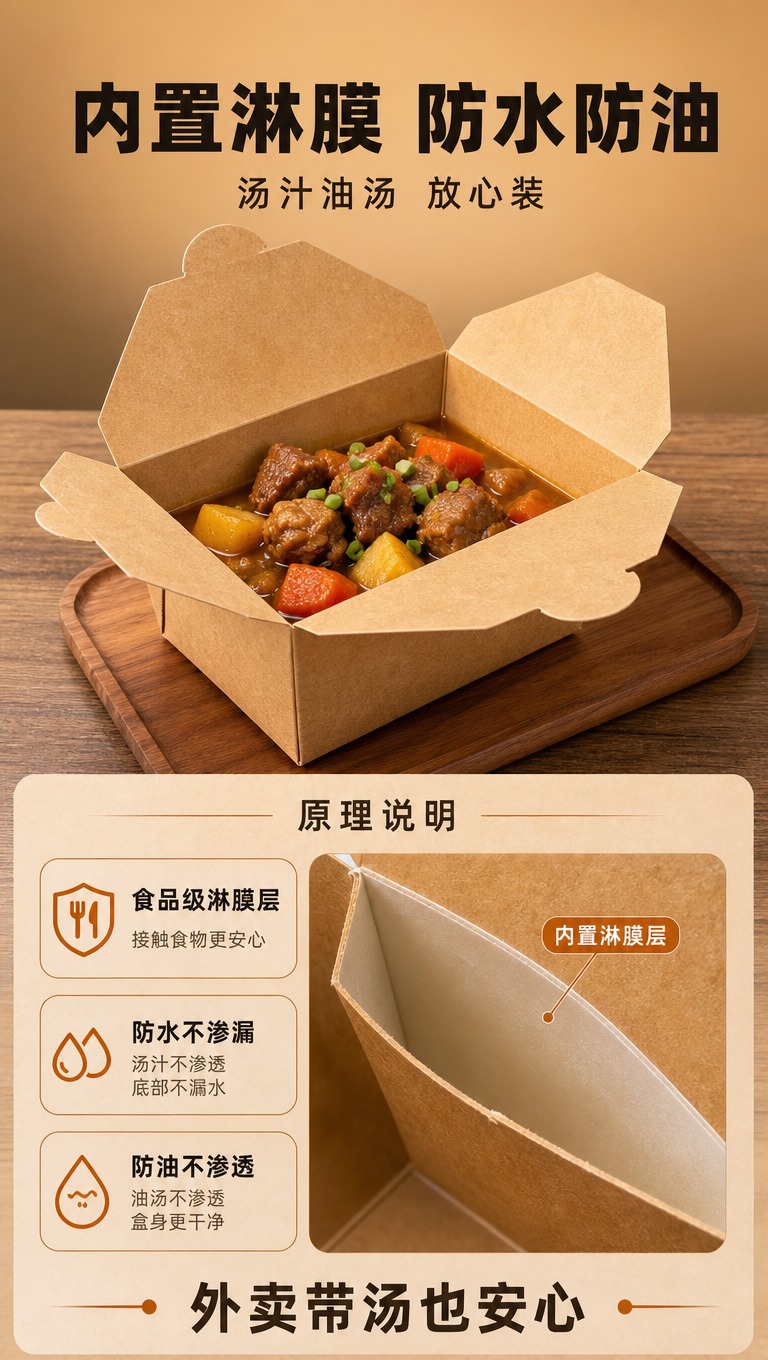 [商品] 使用【图1】牛皮纸餐盒（四舌片翻盖式外卖打包盒）；保… - 图片创意预览