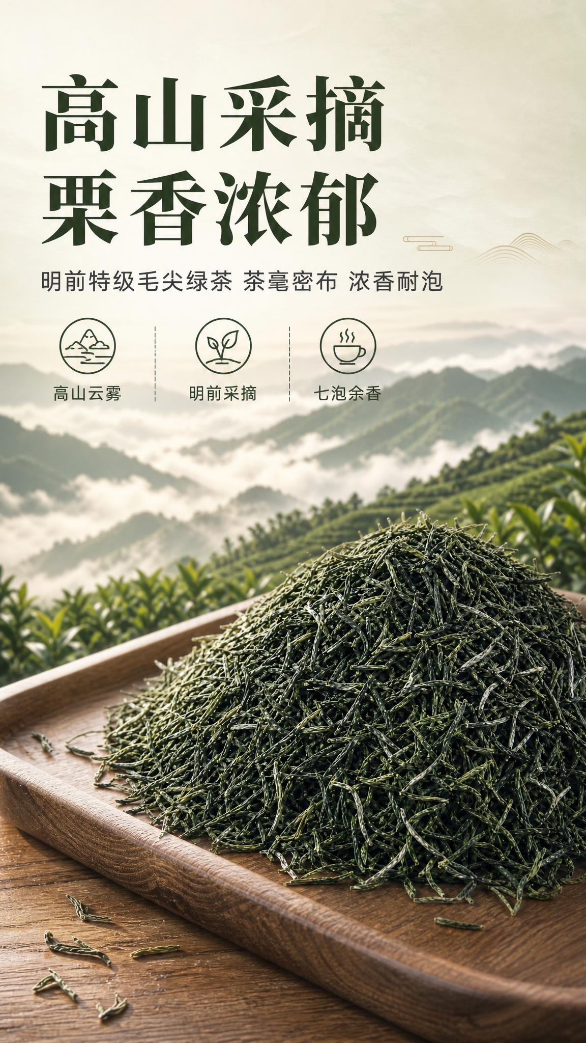 [商品] 使用【图7】高山云雾毛尖绿茶干茶图；保留干茶条索紧细… - 图片创意预览