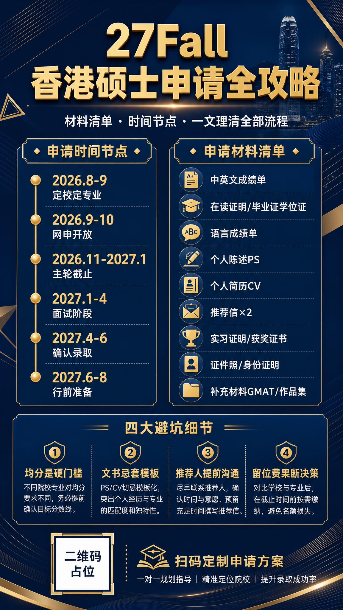 一张专业留学教育风格的朋友圈竖版海报，主题为27Fall香港硕… - 图片创意预览