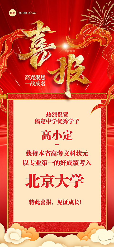 毕业季红金喜庆风高考成绩喜报表彰学校张榜手机全屏竖版海报
