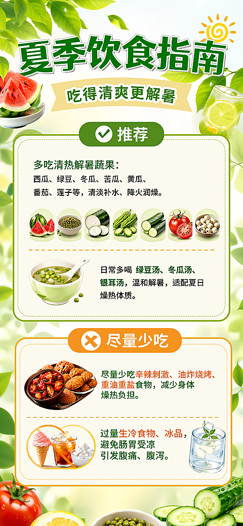 夏季饮食指南夏季养生清新感全屏海报