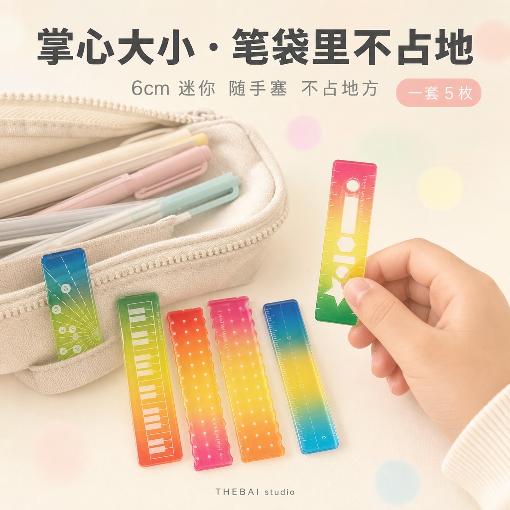 1:1方形构图，严格还原上传的THEBAI studio掌心尺… - 图片创意预览