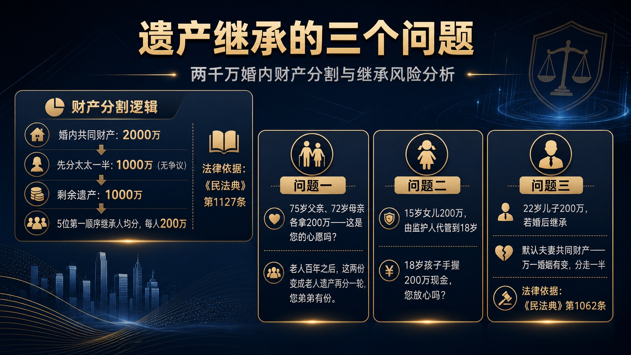 一张专业法律知识科普海报，深色系背景，深蓝近黑的渐变底色，带有… - 图片创意预览