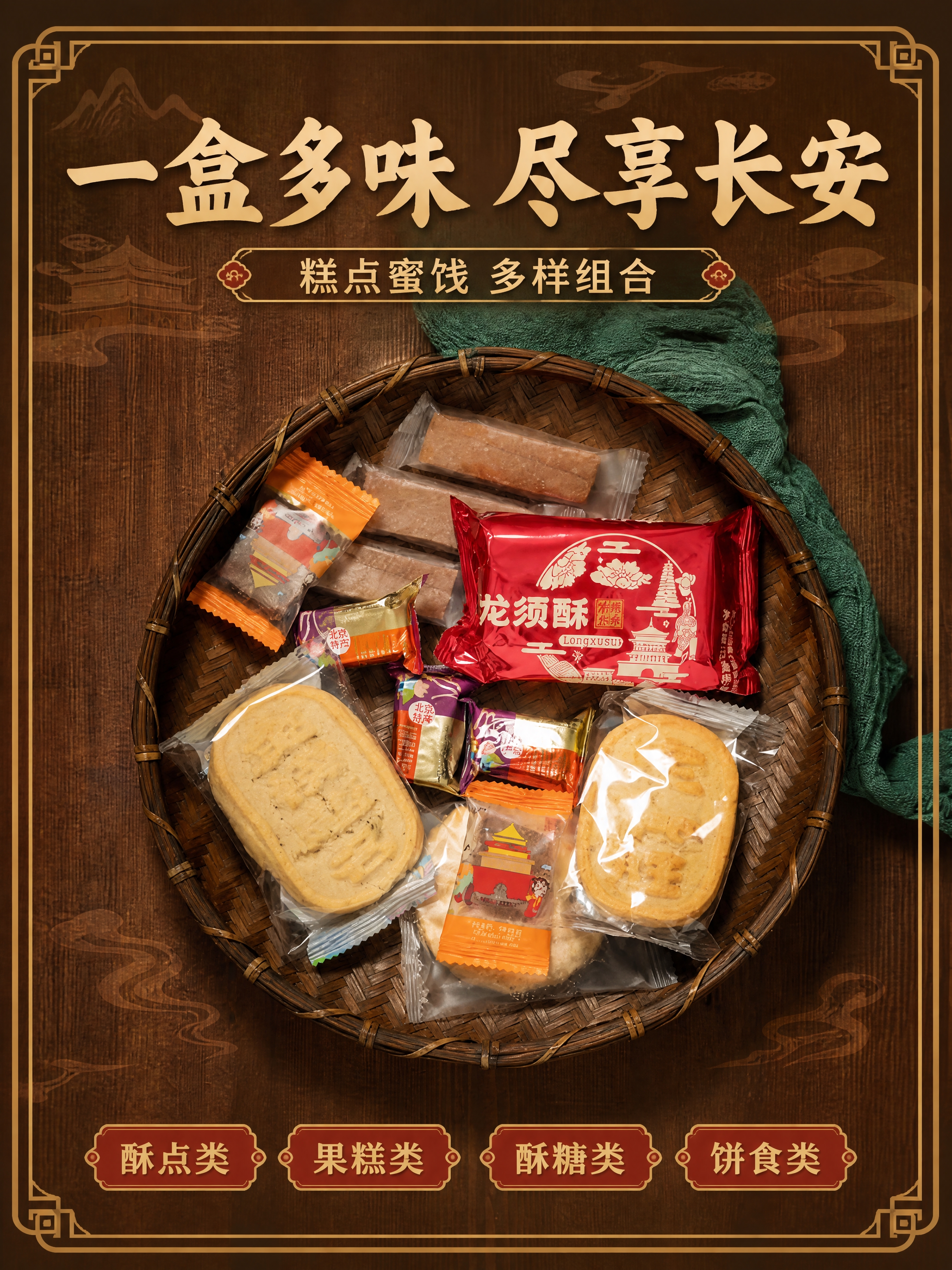 [商品] 使用【图2】竹篮内多种独立包装糕点蜜饯组合；保留所有… - 图片创意预览