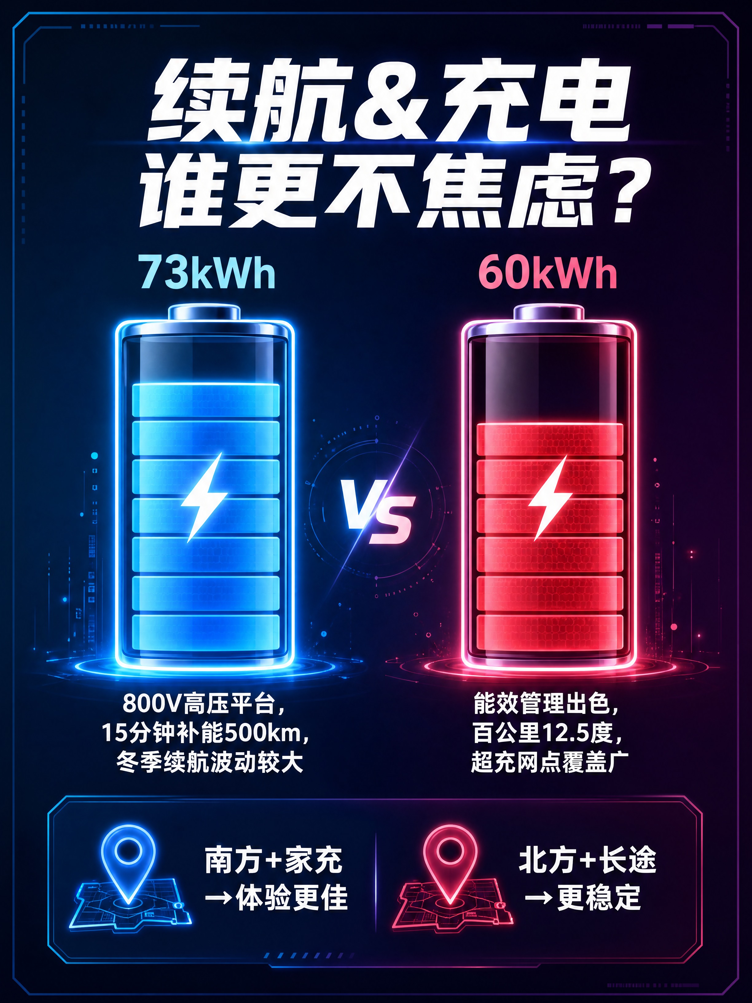 小红书汽车续航充电对比信息图，3:4竖版，深色科技感渐变背景（… - 图片创意预览