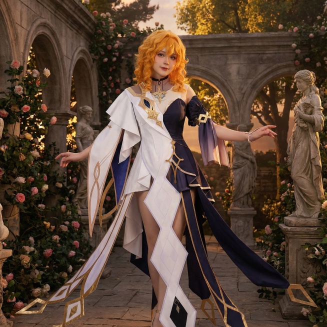 1比1保留所有细节，任意实体场景，1个20岁出头的女孩，中长且卷发型，发色橙黄，脸蛋cos甜美，肢体语言妩媚而妖，自由发挥预览效果