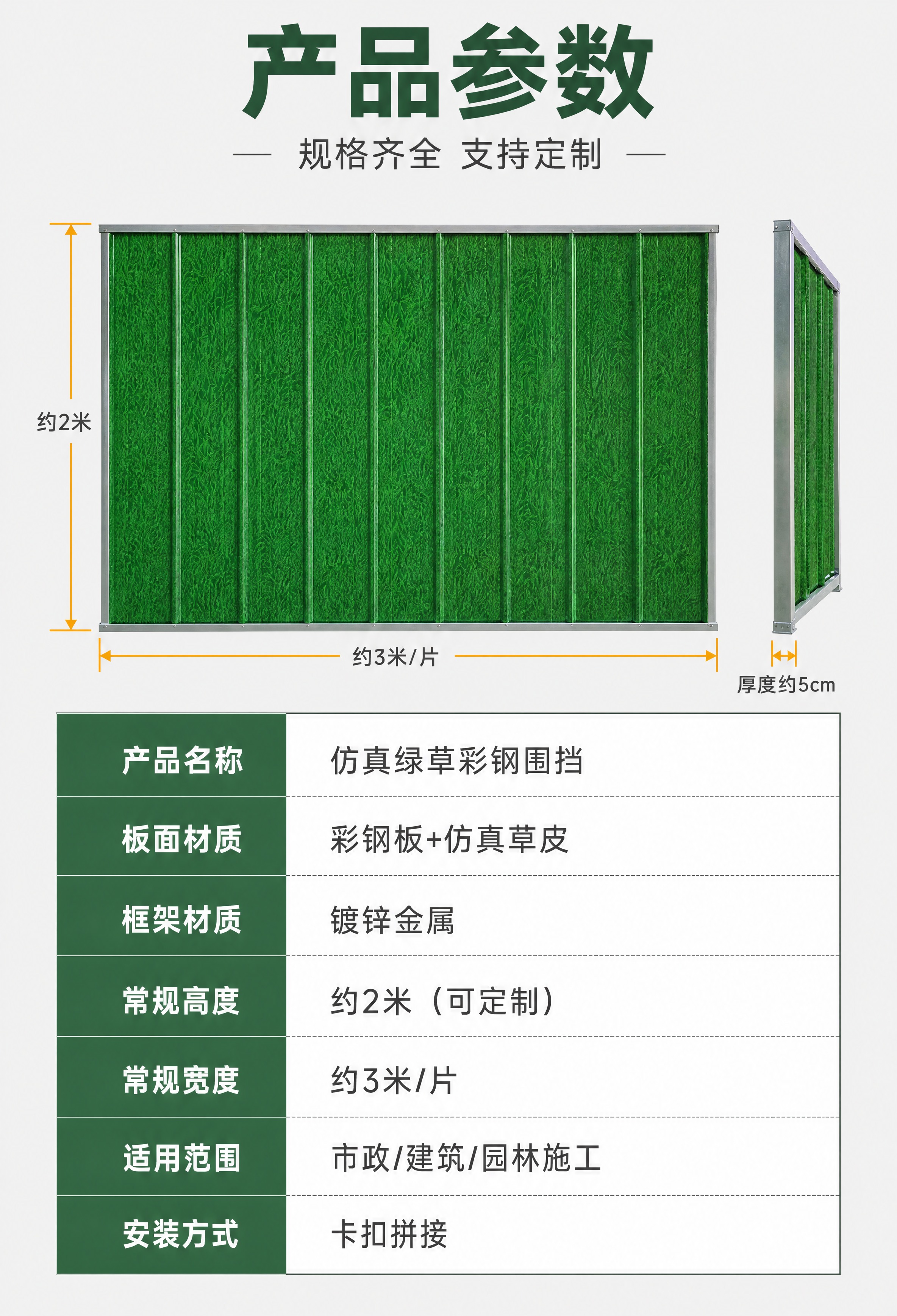 [商品] 使用【图1】仿真绿草彩钢围挡；保留草皮纹理板面、金属… - 图片创意预览