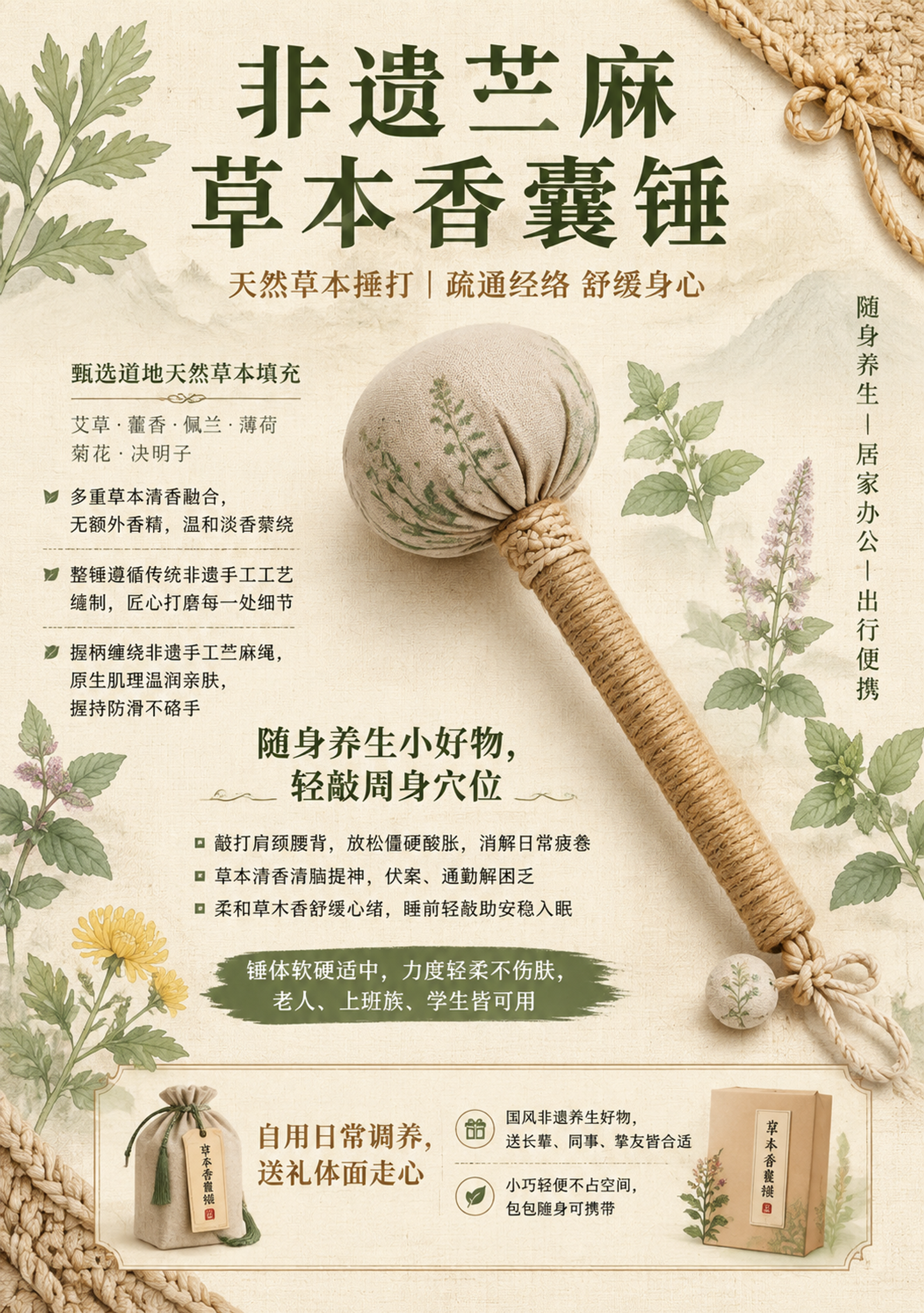 A4竖版新中式国风产品海报，亚麻肌理浅米色背景，带细腻苎麻纹理… - 图片创意预览