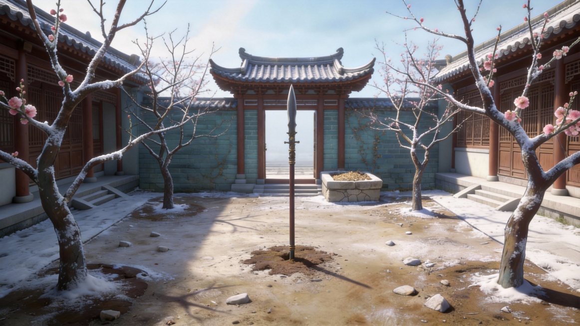 生成该场景的三维图，给他设计一个相符的大门，一次生四张图预览效果