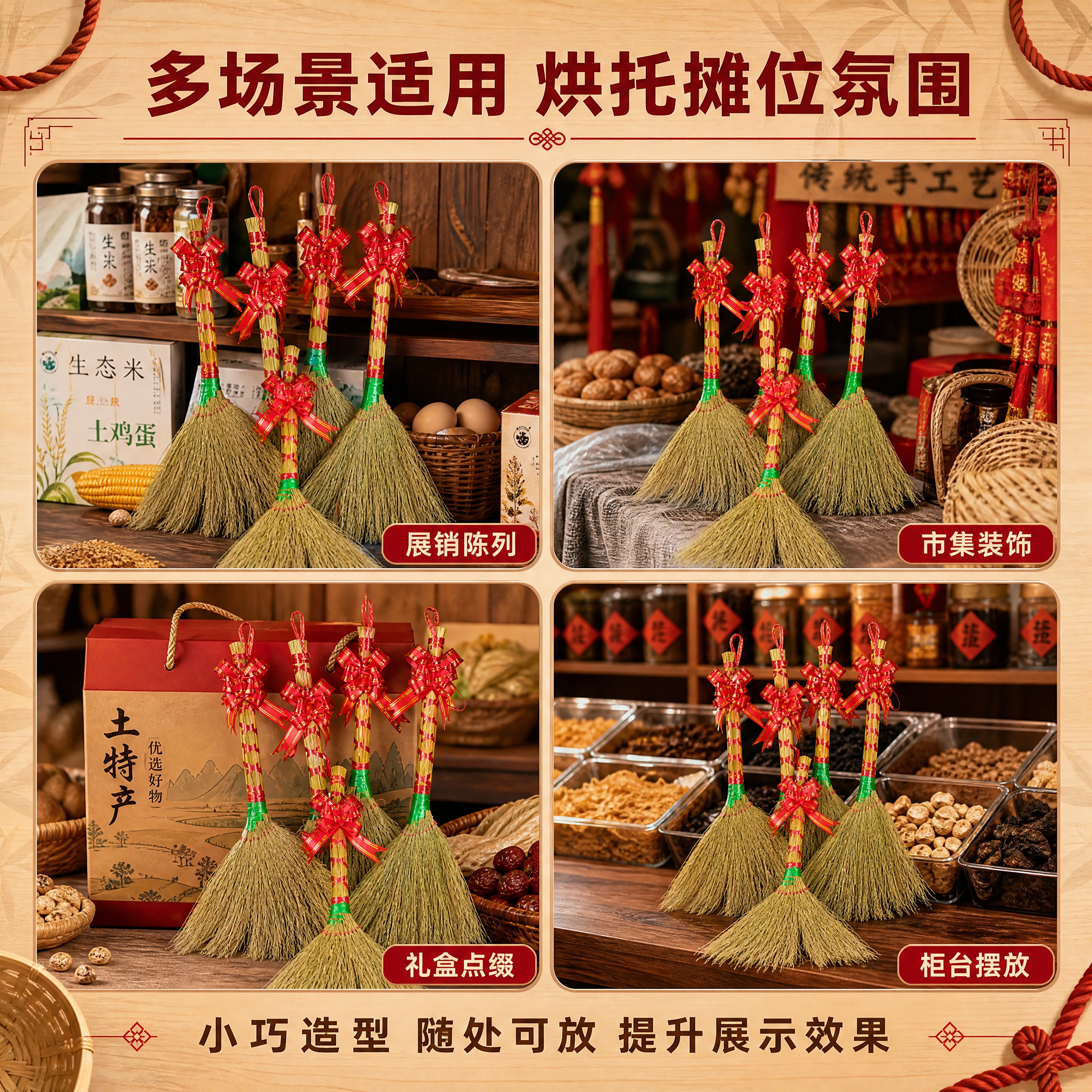 [商品] 使用【图4】多支小扫把斜款捆红绳组合；保留每支扫把的… - 图片创意预览