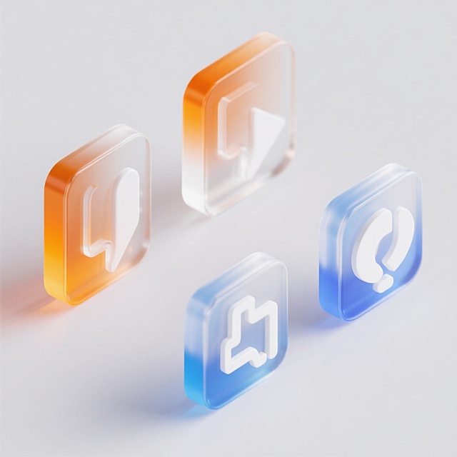 科技感十足的3D玻璃图标，融合未来感与清透质感，轻拟物设计展现体积感，渐变色块呼应现代数字美学。