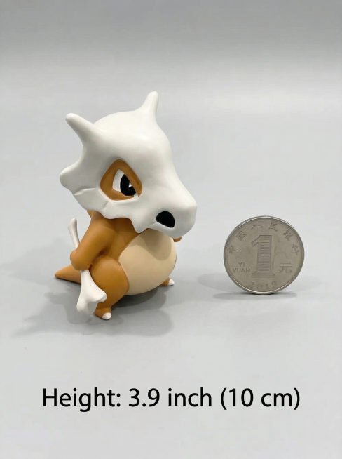 第五张主图：尺寸展示，可爱手办放置在简约浅灰色背景上，手办旁放置一枚一元硬币作为尺寸参照，清晰标注产品尺寸 "Height: 3.9 inch (10 cm)"。文字为黑色无衬线字体，位于画面底部，不预览效果