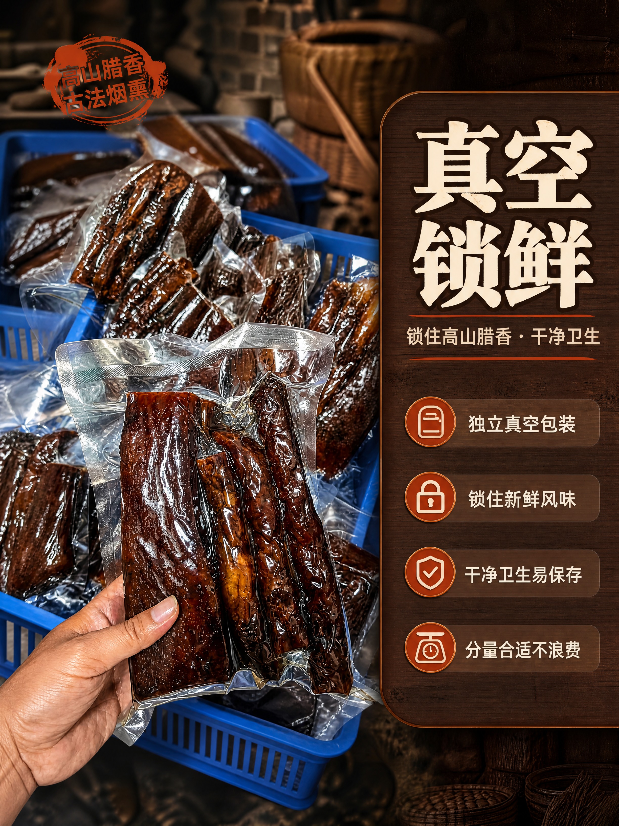 [商品] 使用【图5】【图6】真空包装腊肉产品图；保留腊肉深褐… - 图片创意预览