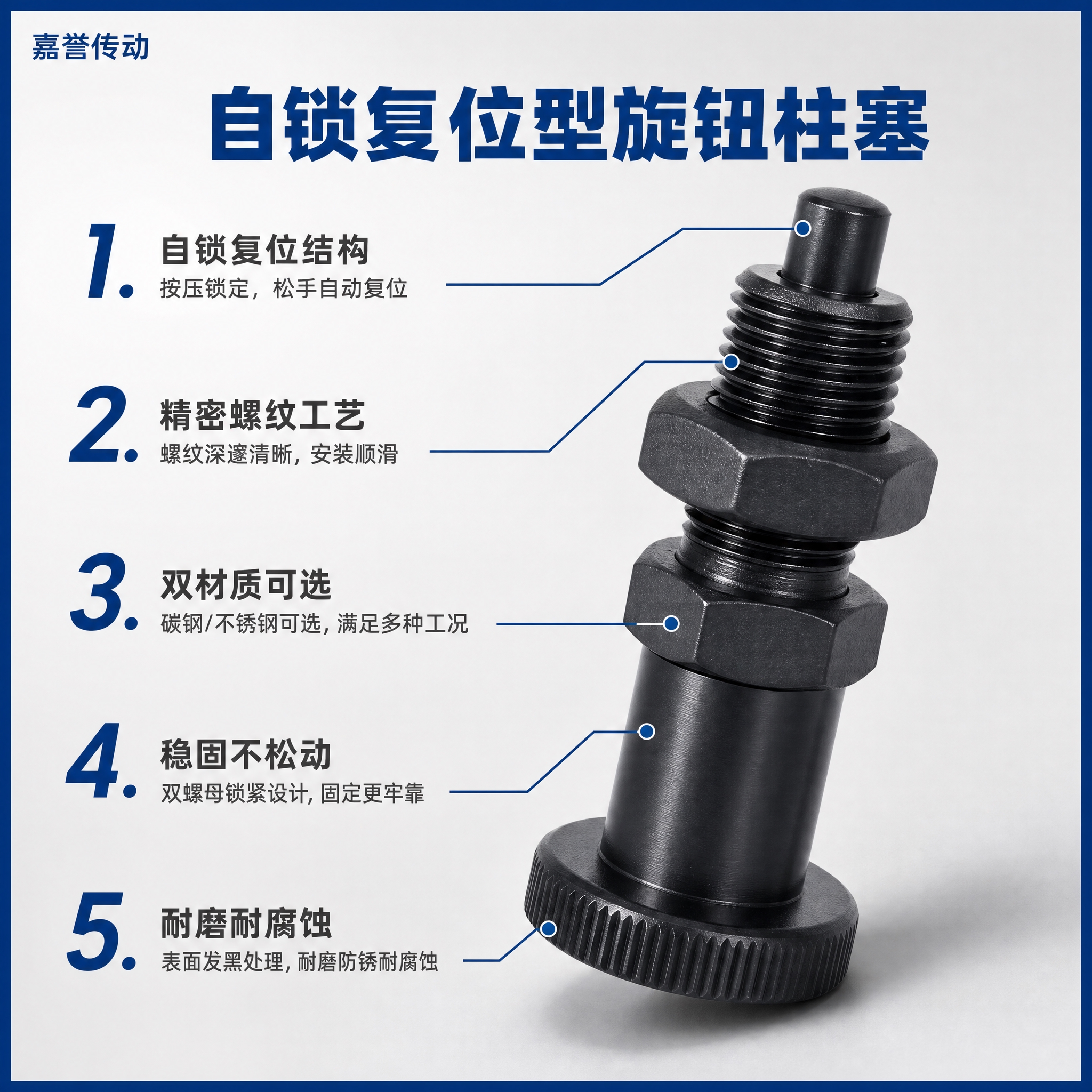 [主图-2] 产品亮点卖点图，展示自锁复位结构原理与五大核心卖… - 图片创意预览