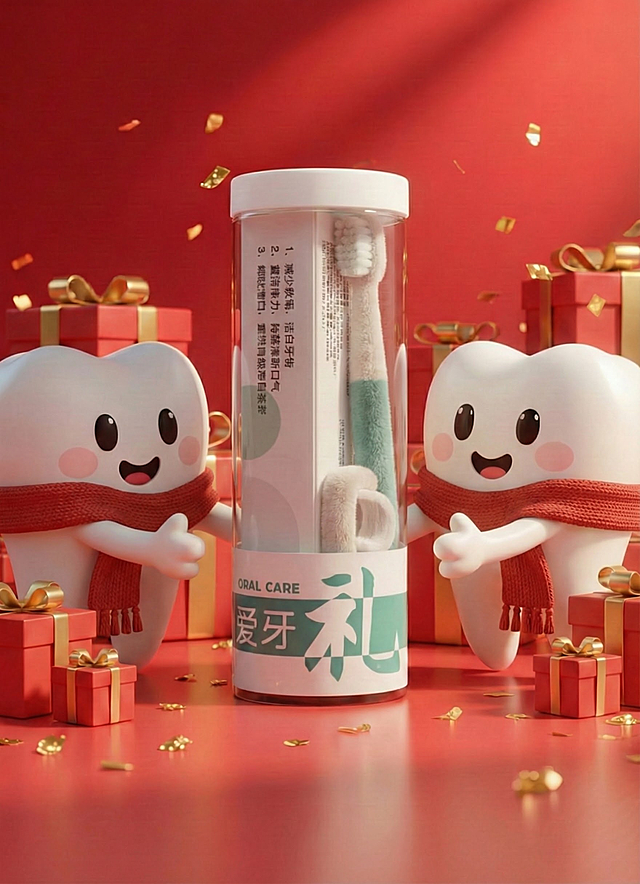 帮我产品变成毛绒质感，牙齿卡通带上围巾