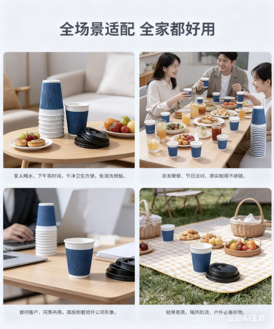 重新调整这张全场景展示页，只修改背景色调，保持四个场景图和所有文字完全不变，不要修改四张场景图本身的内容。整体背景改为奶白色偏浅灰，和其他详情页背景色调统一，保持克莱因蓝+奶白+深灰配色风格，顶部大标预览效果