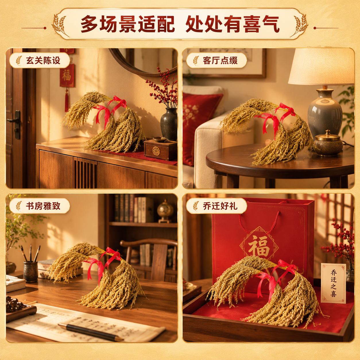 [商品] 使用【图5】稻穗捆红绳装饰摆件（多件组合）；保留干稻… - 图片创意预览