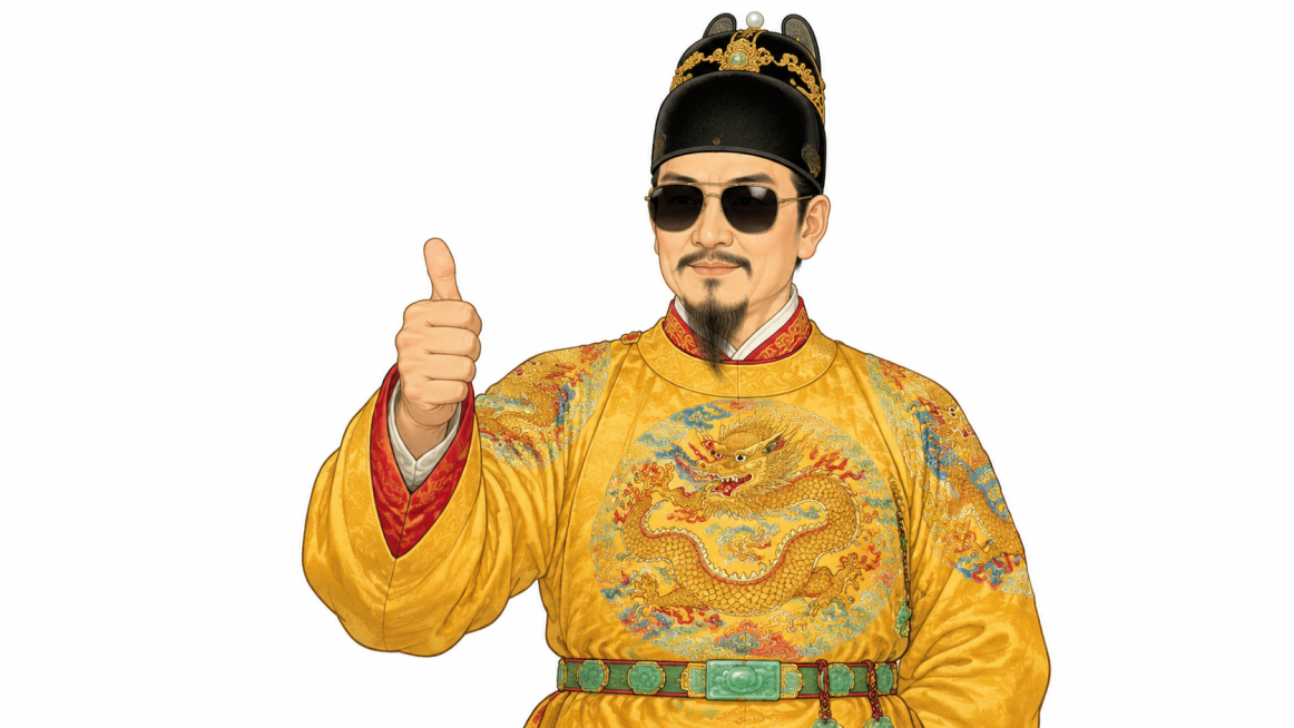精品画质，超高清，传统中国宫廷工笔重彩画，明代帝王像再创作，一位身穿明代皇帝龙袍的男性角色，身着明黄色丝绸长袍，胸前绣有金色五爪龙纹，龙身环绕云纹和火焰纹饰，颜色以金黄、橙红、青蓝为主；衣领及袖口镶红预览效果