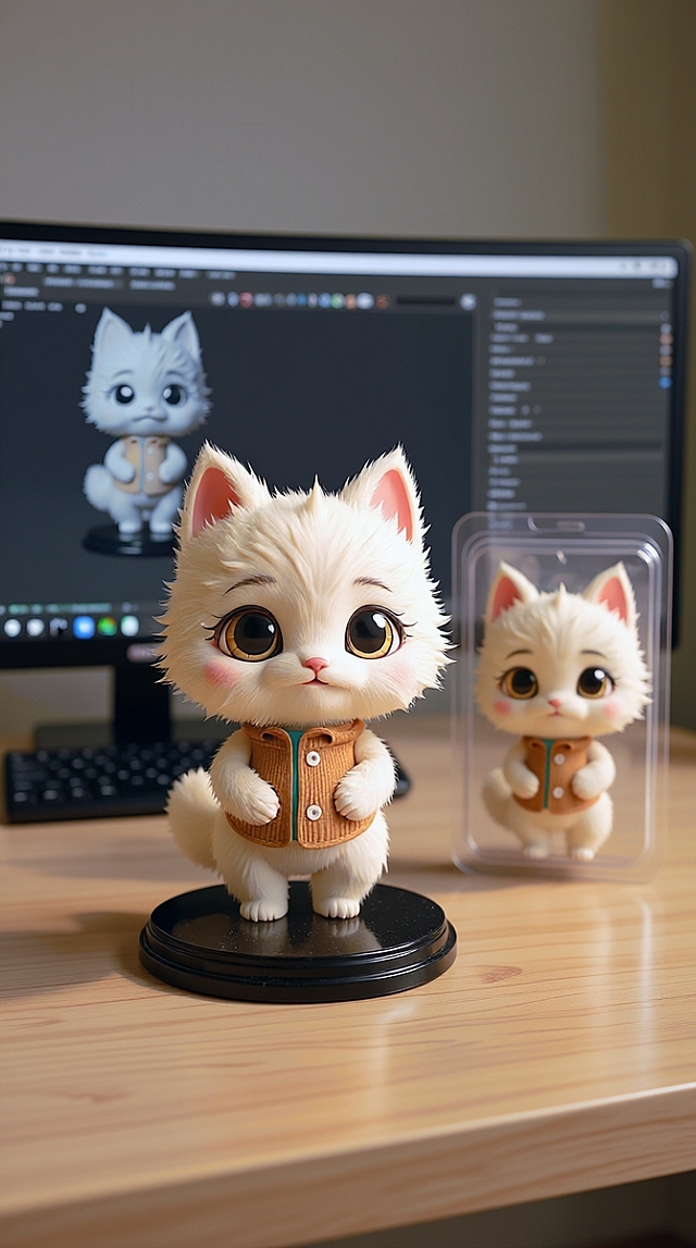 3D卡通猫咪，拟人化设计，毛发生长细腻，可爱感十足，适合儿童节礼物。