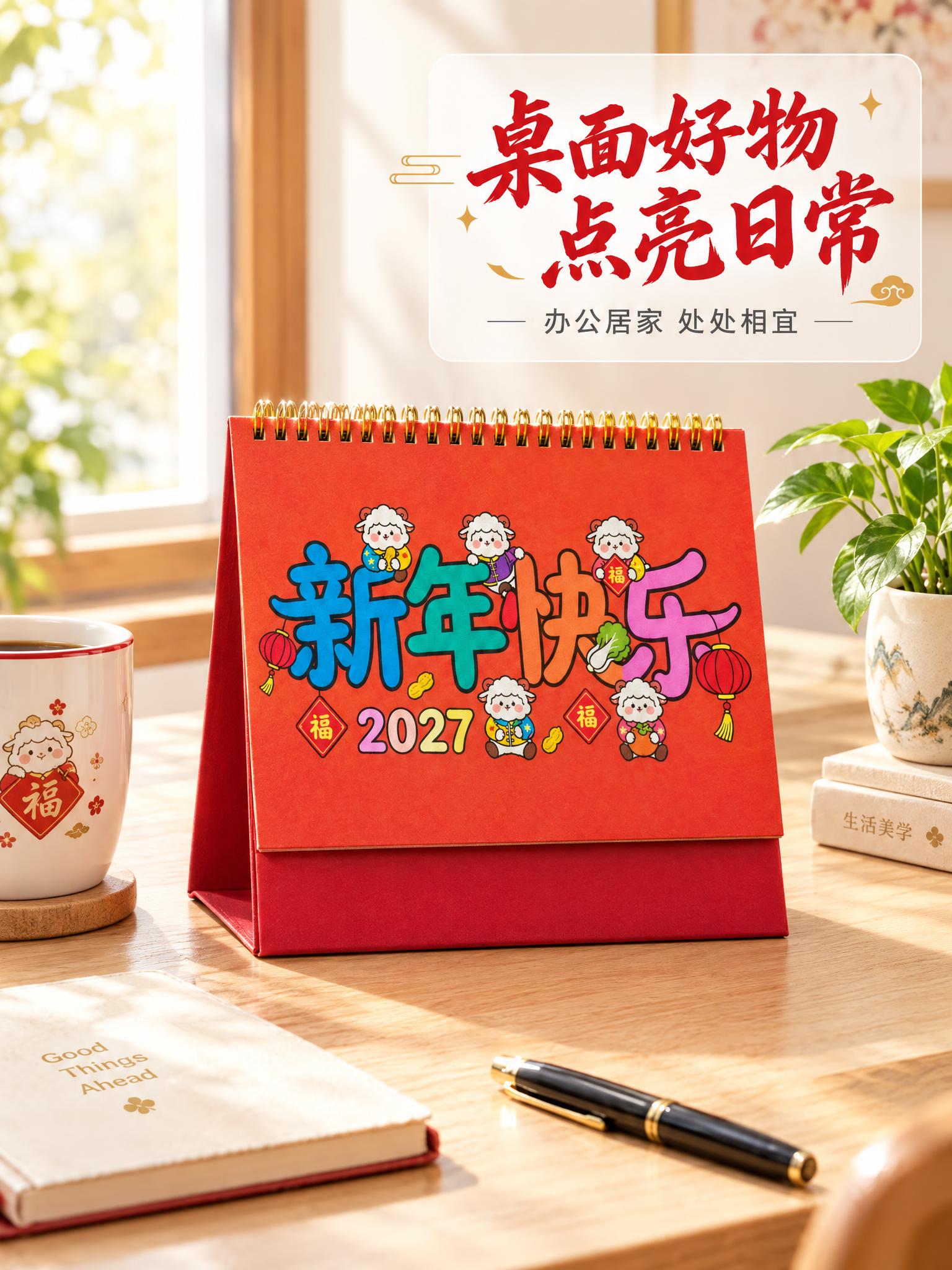 [商品] 使用新年快乐卡通款台历；外观与参考图完全一致，保留全… - 图片创意预览