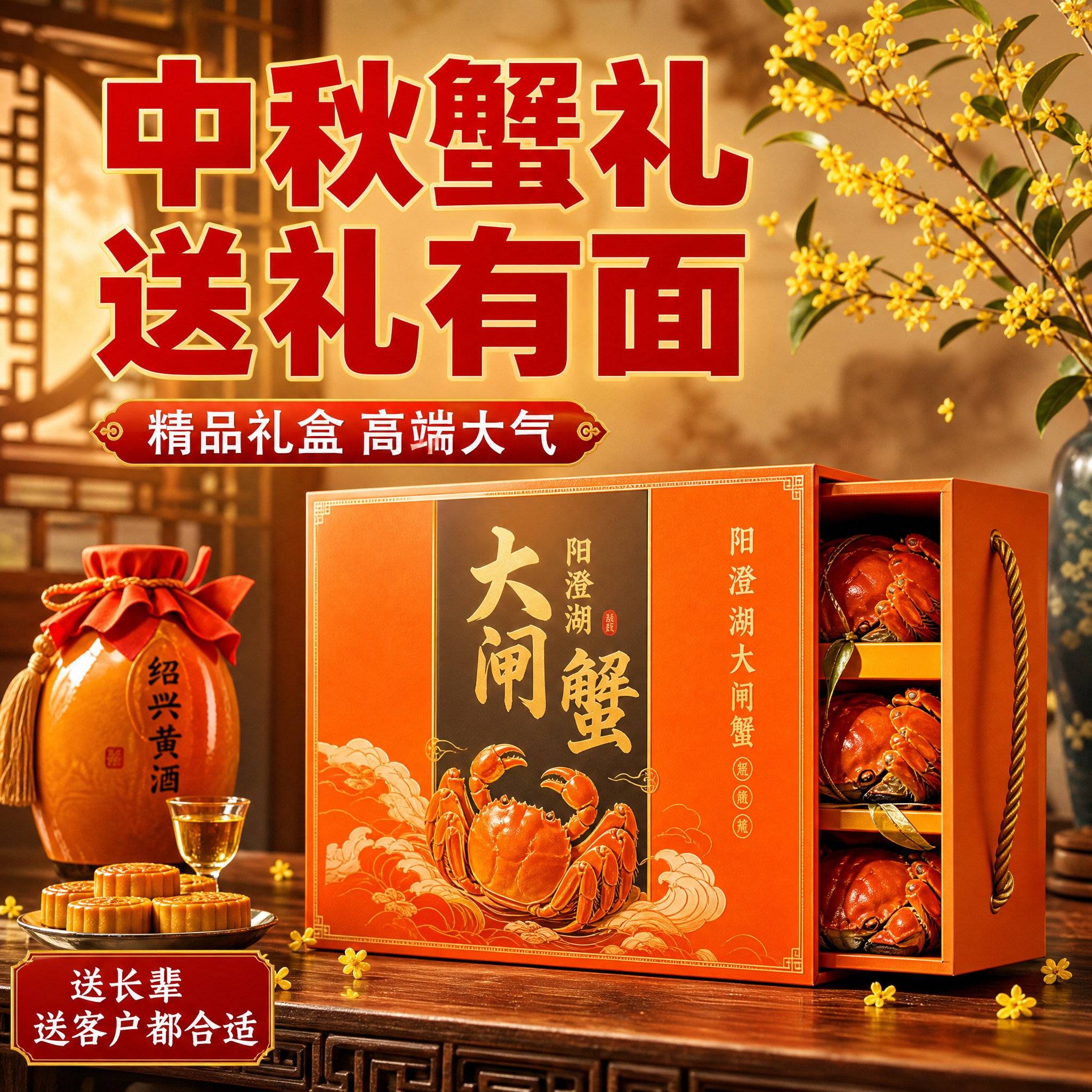 [主图-5] 大闸蟹中秋送礼礼盒场景图 突出礼盒装 送礼有面… - 图片创意预览