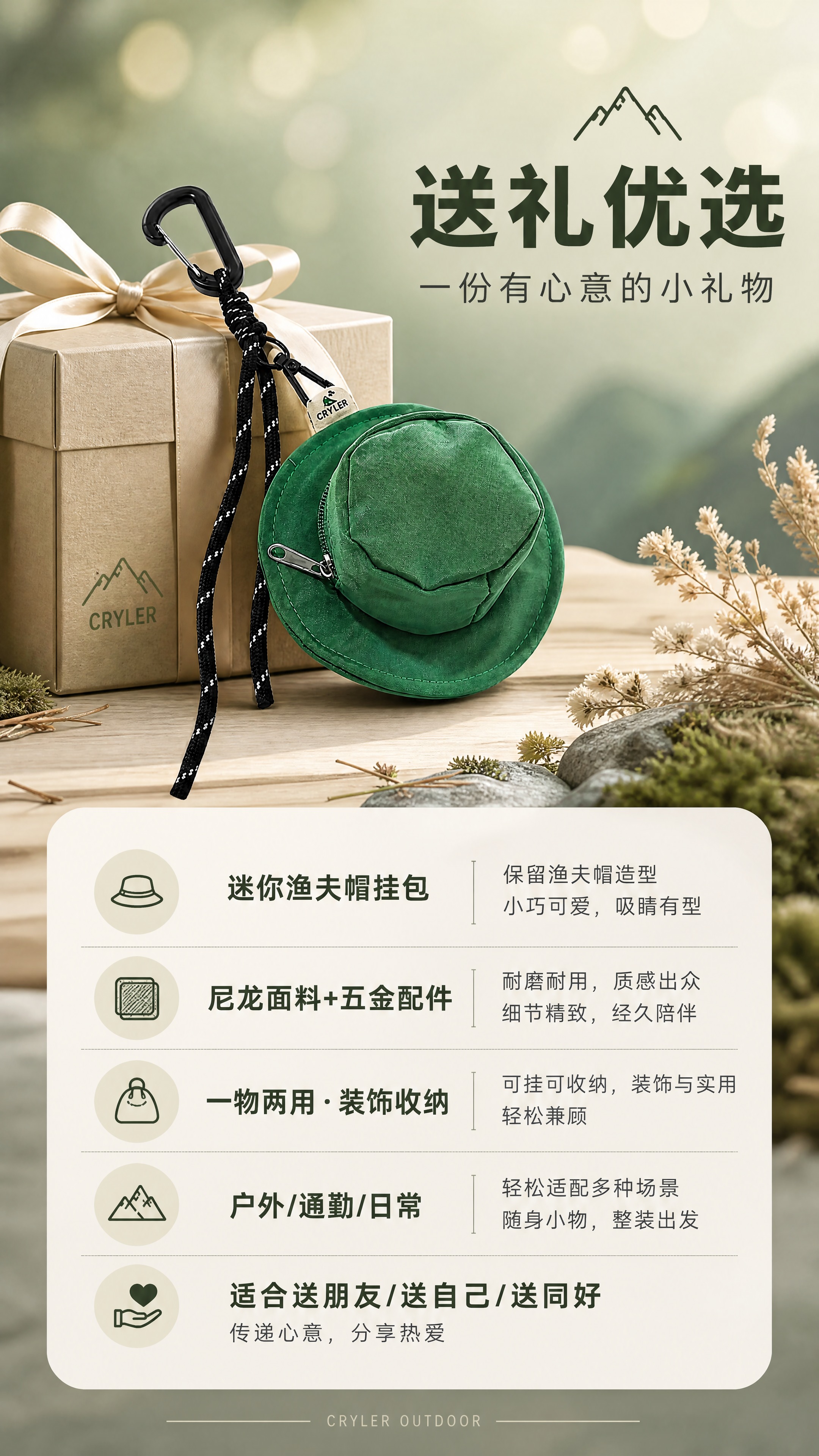 [商品] 使用【图1】绿色迷你渔夫帽挂包；商品处理：保留渔夫帽… - 图片创意预览