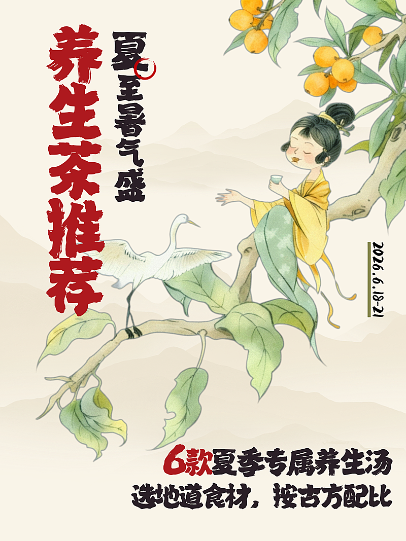 夏至节气养生茶科普推荐卡通古风小红书封面