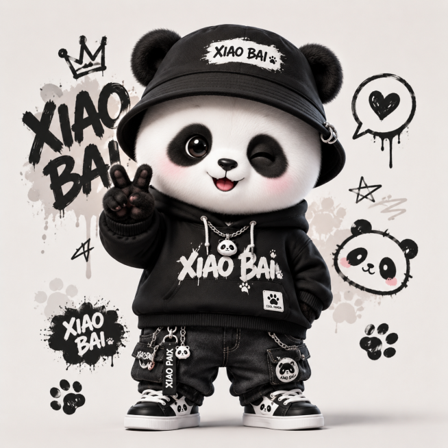 卡通可爱的拟人化毛绒小百（熊猫），两脚站立，Q版潮流风格，画风统一预览效果