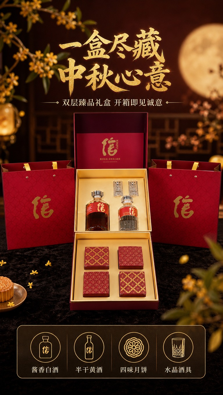 [商品] 使用【图3】【图4】中秋信礼双层开箱礼盒；保留酒红色… - 图片创意预览
