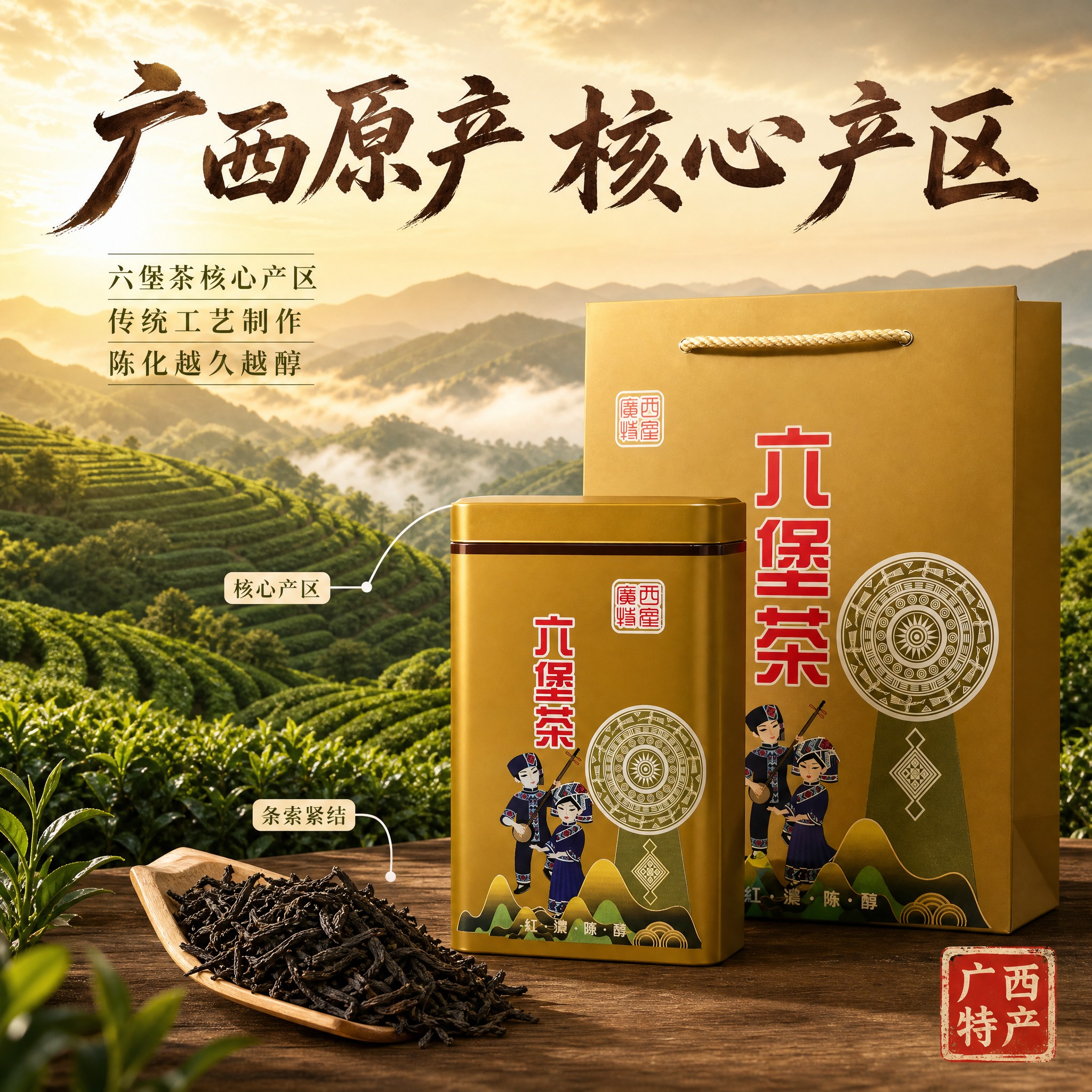[主图-2] 核心亮点与产地溯源 广西六堡茶 突出原产地与工艺… - 图片创意预览