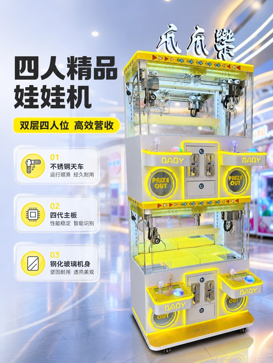 [商品] 使用【图1】黄白配色四人双层娃娃机（爪爪樂款）；保留… - 图片创意预览