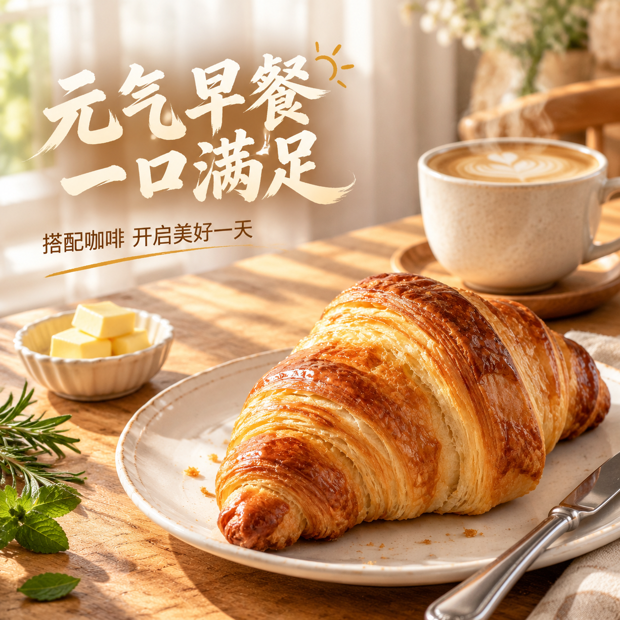 [主图-2] 场景带入图，营造温馨早餐/下午茶食用可颂的生活场… - 图片创意预览