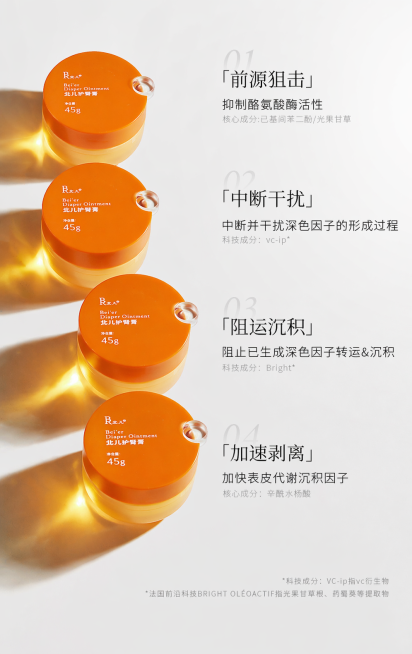 用图二的橙色罐子代替图一中的四个滴液瓶，保持原图整体的暖橙黄色调，优化图二罐子的产品细节，统一整体光感和光影效果，保留图二罐子上的所有文字不修改，保持罐子形状完整，让罐子自然融入原图的布局和光影中，保预览效果