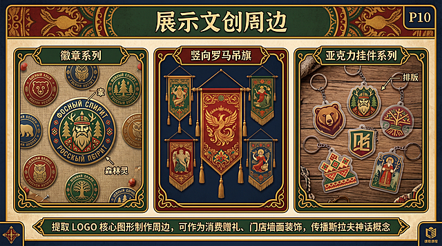P1 封面
配图：横版 LOGO，淡斯拉夫藤蔓底纹
主标题：阿廖莎烤肉馆 —— 斯拉夫神话主题餐饮 VI 视觉设计
副标题：Illustrator 课程期末大作业
页脚：姓名｜班级｜指导教师
P2 品牌释义・斯拉夫神话与地域风俗（核心得分页）
配图：拆分元素线稿（森林灵列希、松枝、烤肉、俄式木屋）
品牌名称释义：阿廖莎（Alyosha）经典俄罗斯男性名字，充满东欧烟火气息，贴合俄式烤肉主题；
神话溯源：斯拉夫森林守护灵列希，掌管山林野兽，象征烤肉食材天然肥美，寓意食材丰盛；
地域风俗：结合高加索炭火烤肉、俄罗斯传统刺绣纹样、木屋森林文化，配色选用复古炭火、森林色系；
目标人群：喜爱异域风情、东欧美食、复古打卡的年轻消费群体。
P3 民俗 & 神话视觉元素提取
配图：分栏矢量线稿展示
神话主体：森林灵列希简化造型
自然元素：云杉松枝、野浆果、麦穗
民俗纹样：斯拉夫菱形刺绣纹、复古卷草
餐饮符号：炭火烤架、肉块、格瓦斯杯
P4 LOGO 完整设计展示
配图：手绘草稿→AI 线稿→上色成品；横版 LOGO、竖版 LOGO、纯图形图标三栏
文字：LOGO 将斯拉夫森林灵与炭火烤肉架融合，线条厚重复古，贴合东欧原野炭火氛围，全品类物料通用。
P5 标准色卡 + 标准字体规范
配图：四色色卡标注 RGB/CMYK、中英俄文字体展示
文字：配色取材俄罗斯木屋、红酒、森林植被，温暖厚重；字体选用欧式复古衬线体，契合异域复古调性。
P6 整体视觉风格阐述
配图：纹样组合留白氛围图
文字：风格定位：东欧斯拉夫复古线性风
造型：线条粗实柔和，复刻传统刺绣流畅藤蔓；
构图：适度留白，大块纯色底突出主体，极简现代版式；
AI 软件技法：钢笔工具造型、路径查找器、图案画笔、文字创建轮廓、蒙版排版。
P7 斯拉夫主题宣传海报（4 张横向并排）
米白底海报：森林灵 + 松枝，标语：山林鲜狩，炭火烤肉
酒红底海报：炭火烤架肉块，标语：阿廖莎烤肉馆
墨绿底海报：满铺菱形刺绣底纹，放大横版 LOGO
原木棕海报：俄式小木屋 + 浆果线条，白色主图形
P8 饮品纸杯、杯套、圆形封口贴纸
配图：三色纸杯 + 长条杯带 + 圆形贴纸
文字：适配格瓦斯、果饮外带，杯身印刷简化森林灵纹样，统一品牌视觉。
P9 餐盒腰封、装饰胶带、异形封口贴
配图：长款腰封、窄胶带、方形 / 菱形贴纸
文字：外卖烤肉打包专用，底纹循环斯拉夫刺绣纹，LOGO 居中，强化品牌识别。
P10 文创周边：徽章、吊旗、亚克力挂件
配图：圆形森林灵徽章、竖向罗马吊旗、挂件
文字：提取 LOGO 核心图形制作周边，可作为消费赠礼、门店墙面装饰，传播斯拉夫神话概念。
P11 餐垫与品牌名片
配图：方形餐垫、横版名片并排
文字：餐垫淡菱形刺绣底纹，中心放大 LOGO；名片左侧图形标，右侧门店地址、订餐电话。
P12 全套 VI 物料整合大图（核心展示页）
配图：灰色背景拼接全部设计物料
小字注解：全套视觉物料整合展示，呈现斯拉夫神话元素在烤肉馆各类载体的统一落地效果。
P13 市场定位与营销策略
配图：低透明度藤蔓底纹
市场定位：特色俄式高加索炭火烤肉馆，主打异域神话打卡、高品质肉食；
线上宣传：社交平台科普斯拉夫森林灵神话故事，烤肉美食拍照种草；
线下活动：俄式传统节日主题活动，消费赠送神话徽章、贴纸周边；
品牌愿景：以斯拉夫神话为特色，打造兼具异域文化与烟火气的特色烤肉空间。
P14 总结 & 感谢观看
配图：淡化缩小版 LOGO 背景
文字：本次《阿廖莎烤肉馆》VI 设计以俄罗斯斯拉夫神话、东欧民俗饮食为创作根基，全程使用 Adobe Illustrator 完成全套矢量视觉设计，熟练运用钢笔绘图、图案制作、字体改造、版式排版等课程核心知识点，完成 LOGO 规范、餐饮包装、文创物料完整设计，实现传统异域神话民俗与现代餐饮视觉融合。